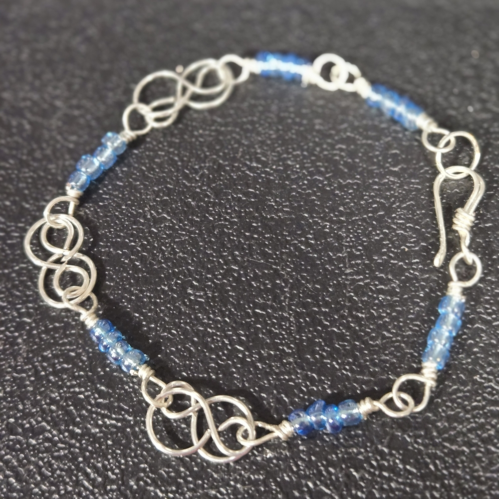 Hand Crafted Elegant Silver and Blue Beaded Bracelet